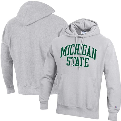Men's Champion Heather Gray Michigan State Spartans Team Arch Reverse Weave Relaxed Fit Pullover Hoodie