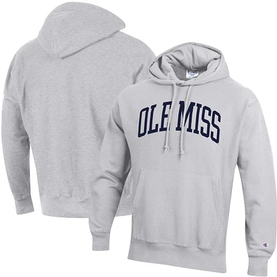 Men's Champion Heather Gray Ole Miss Rebels Team Arch Reverse Weave Relaxed Fit Pullover Hoodie