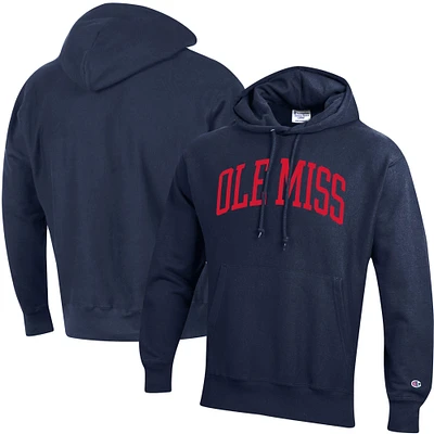 Men's Champion Navy Ole Miss Rebels Team Arch Reverse Weave Relaxed Fit Pullover Hoodie