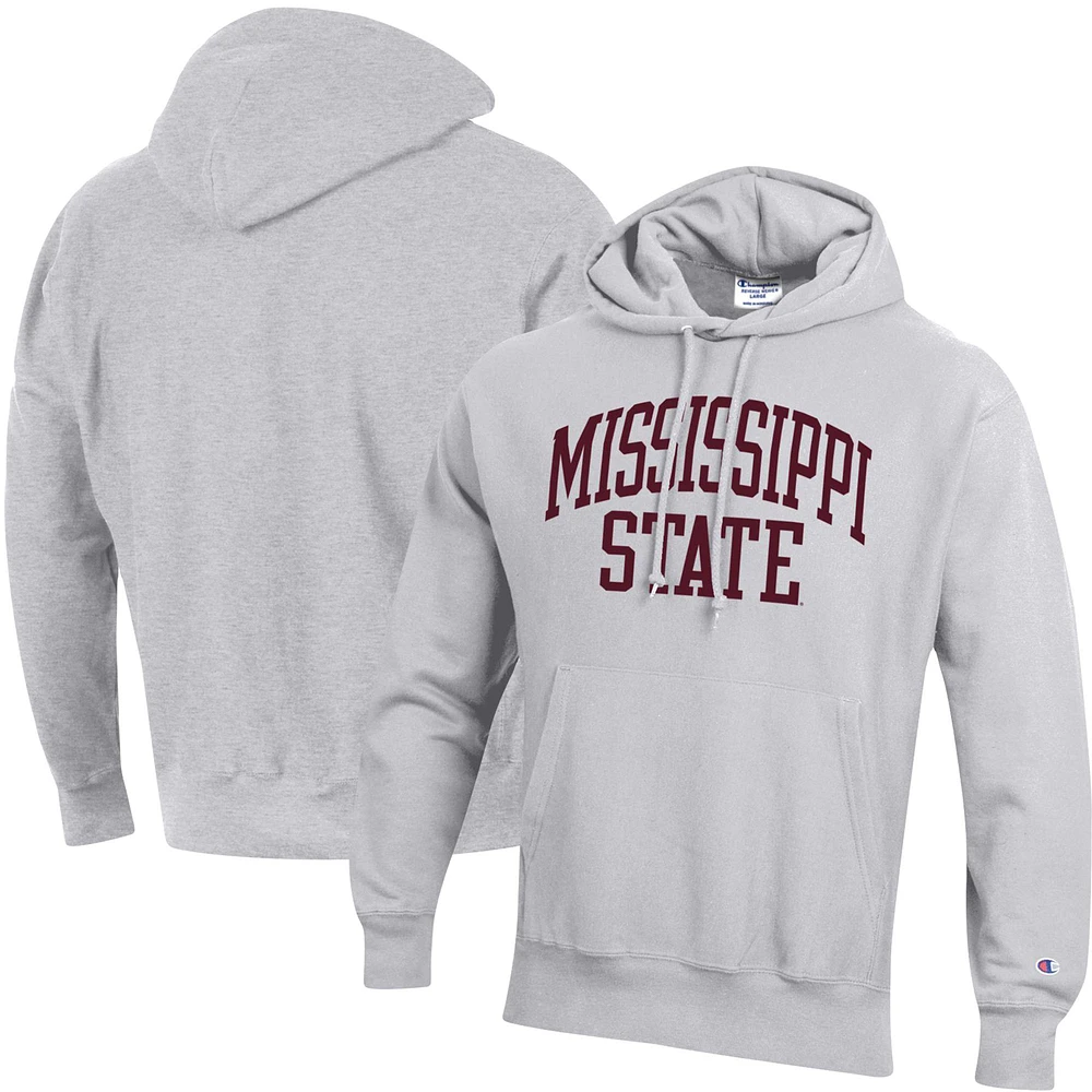 Men's Champion Heather Gray Mississippi State Bulldogs Team Arch Reverse Weave Relaxed Fit Pullover Hoodie