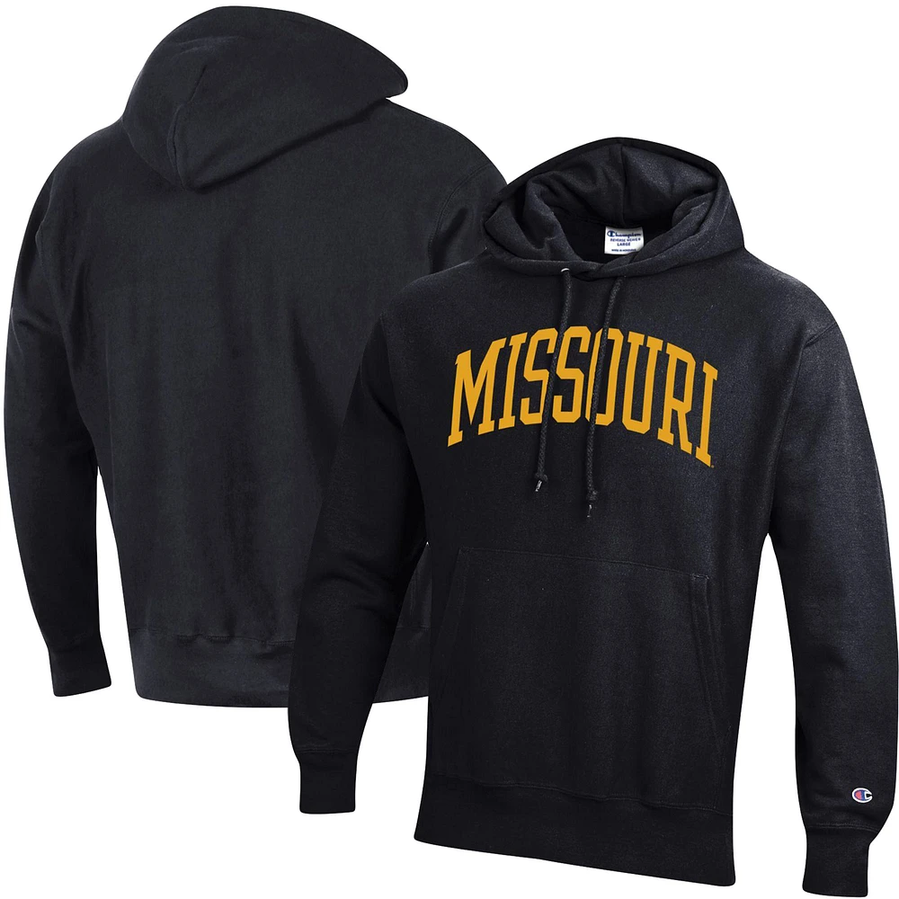 Men's Champion Black Missouri Tigers Team Arch Reverse Weave Relaxed Fit Pullover Hoodie