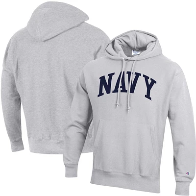 Men's Champion Heather Gray Navy Midshipmen Team Arch Reverse Weave Relaxed Fit Pullover Hoodie
