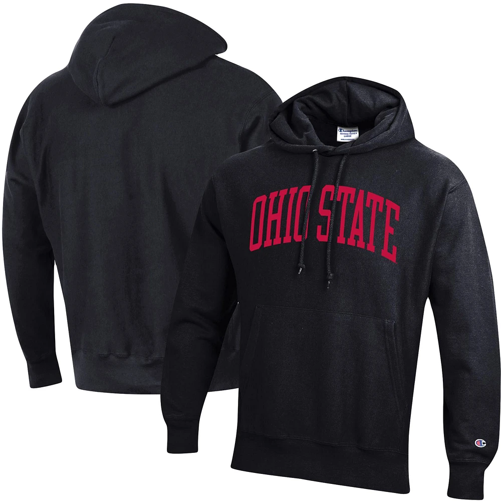 Men's Champion Black Ohio State Buckeyes Team Arch Reverse Weave Relaxed Fit Pullover Hoodie
