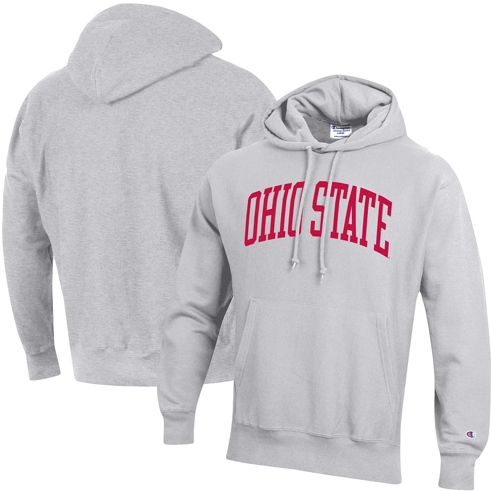Men's Champion Heather Gray Ohio State Buckeyes Team Arch Reverse Weave Relaxed Fit Pullover Hoodie