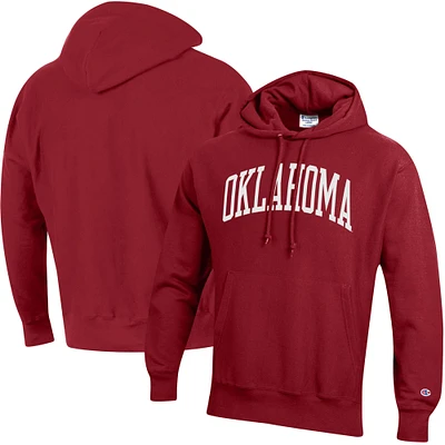 Men's Champion Crimson Oklahoma Sooners Team Arch Reverse Weave Relaxed Fit Pullover Hoodie