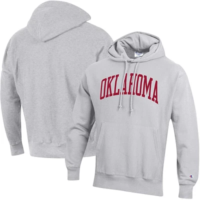 Men's Champion Heather Gray Oklahoma Sooners Team Arch Reverse Weave Relaxed Fit Pullover Hoodie