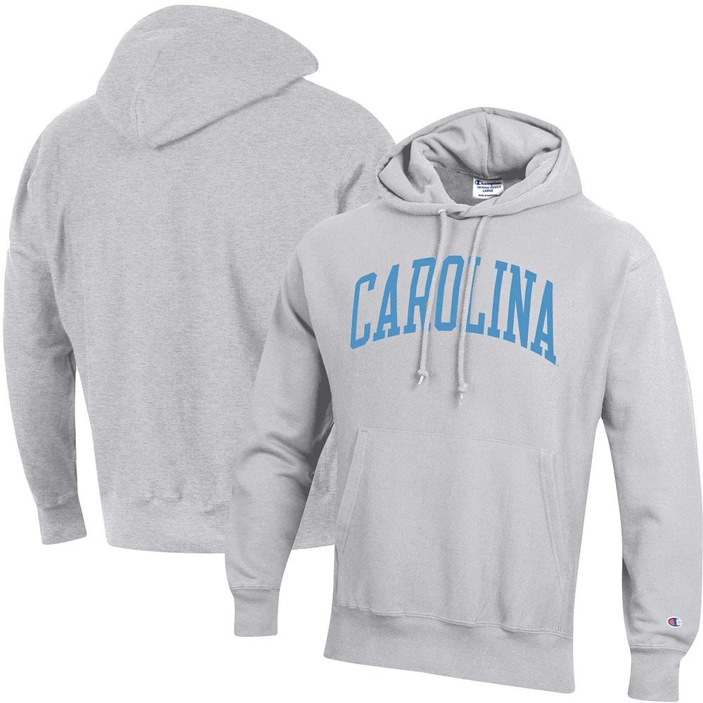 Men's Champion Heather Gray North Carolina Tar Heels Team Arch Reverse Weave Relaxed Fit Pullover Hoodie