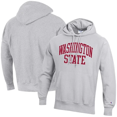 Men's Champion Heather Gray Washington State Cougars Team Arch Reverse Weave Relaxed Fit Pullover Hoodie