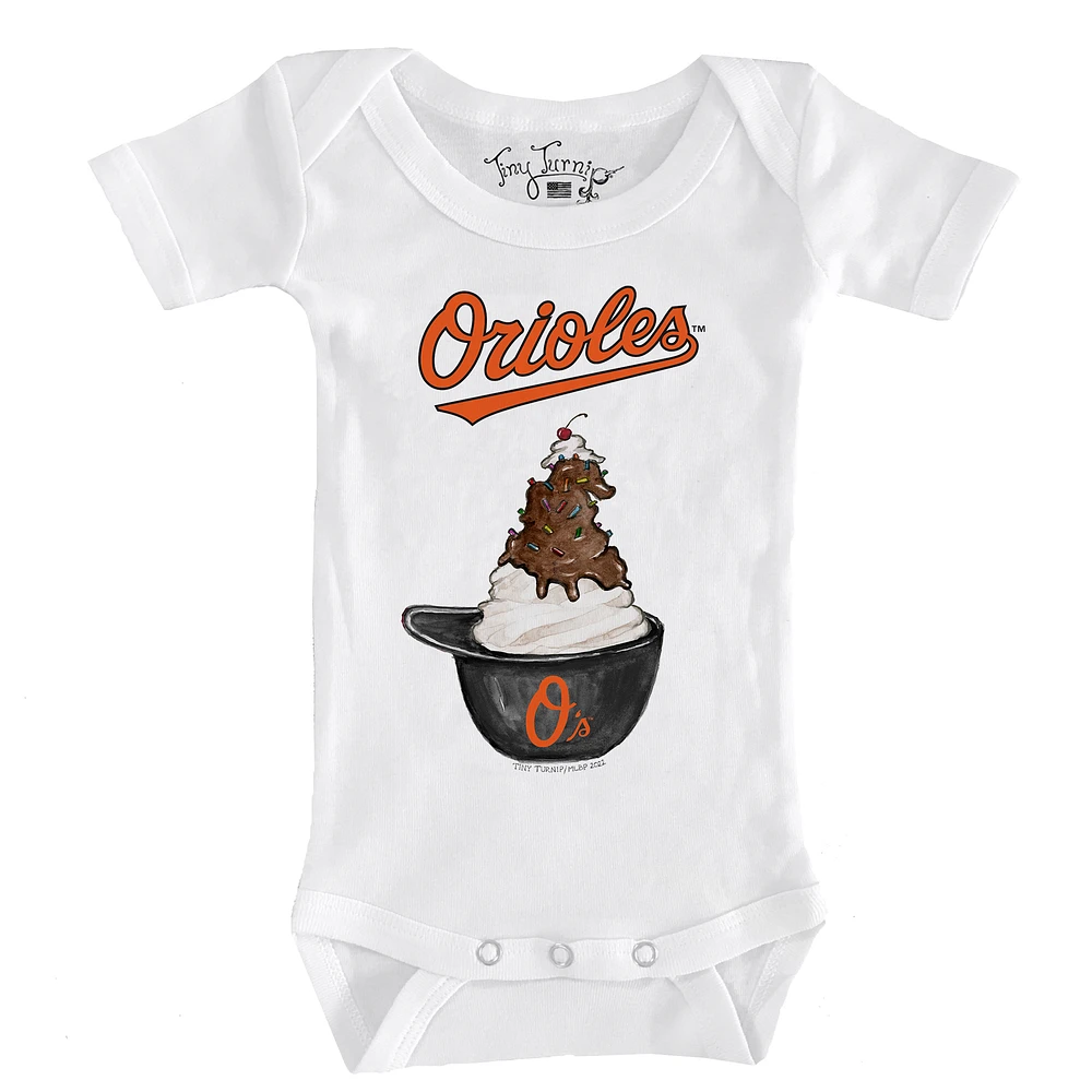 Infant Tiny Turnip White Baltimore Orioles Sundae Helmet Bodysuit