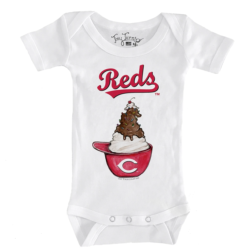 Infant Tiny Turnip White Cincinnati Reds Sundae Helmet Bodysuit