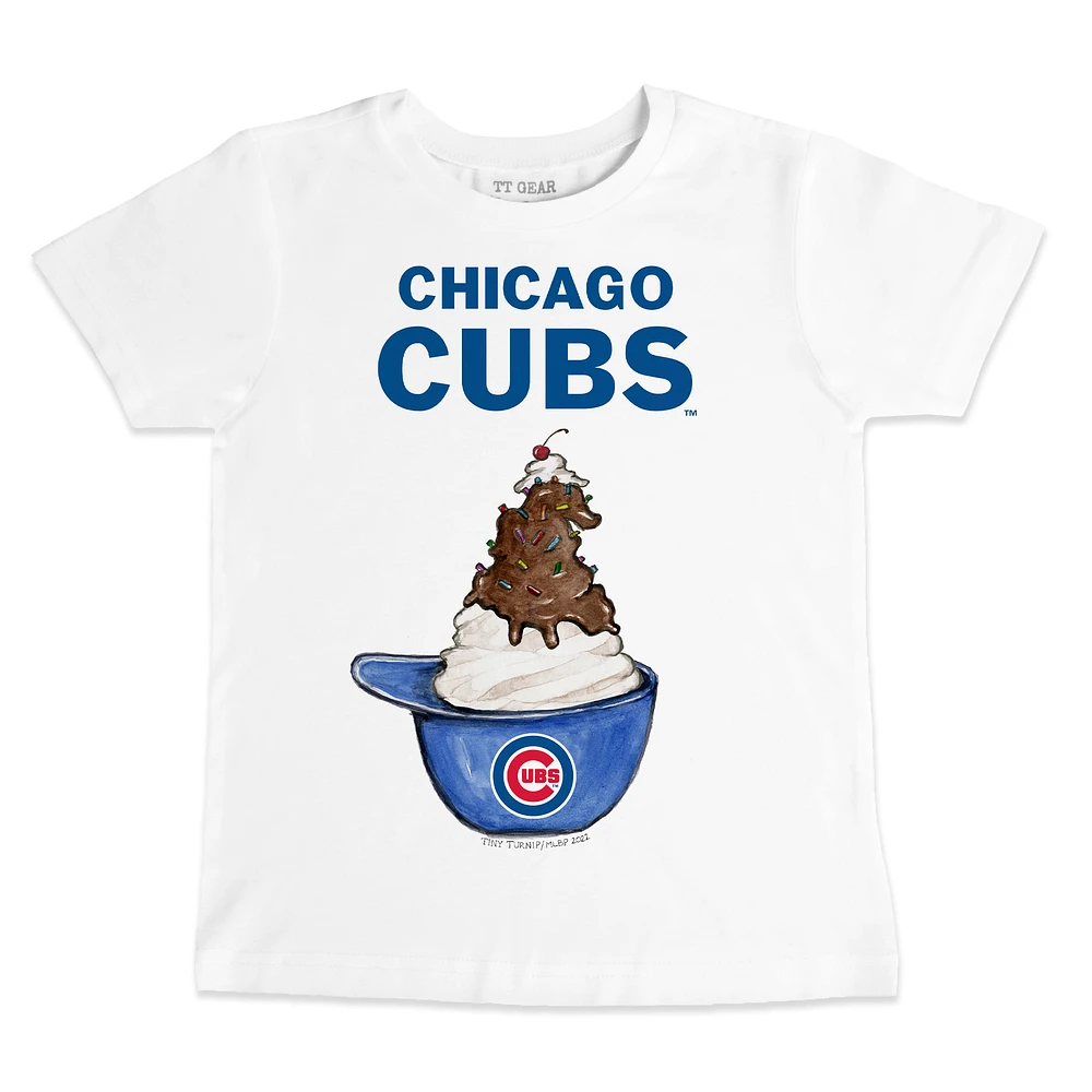 Infant Tiny Turnip White Chicago Cubs Sundae Helmet T-Shirt