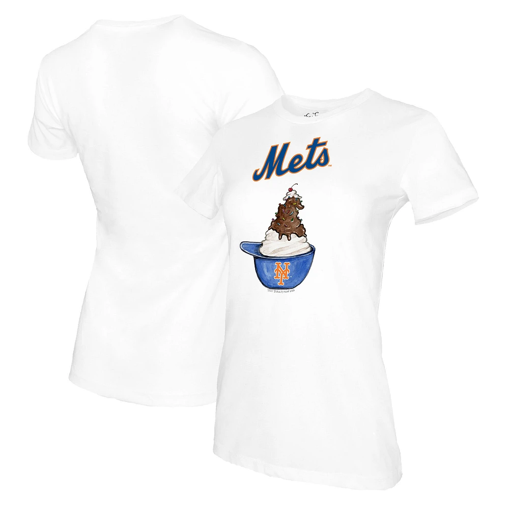 Women's Tiny Turnip White New York Mets Sundae Helmet T-Shirt