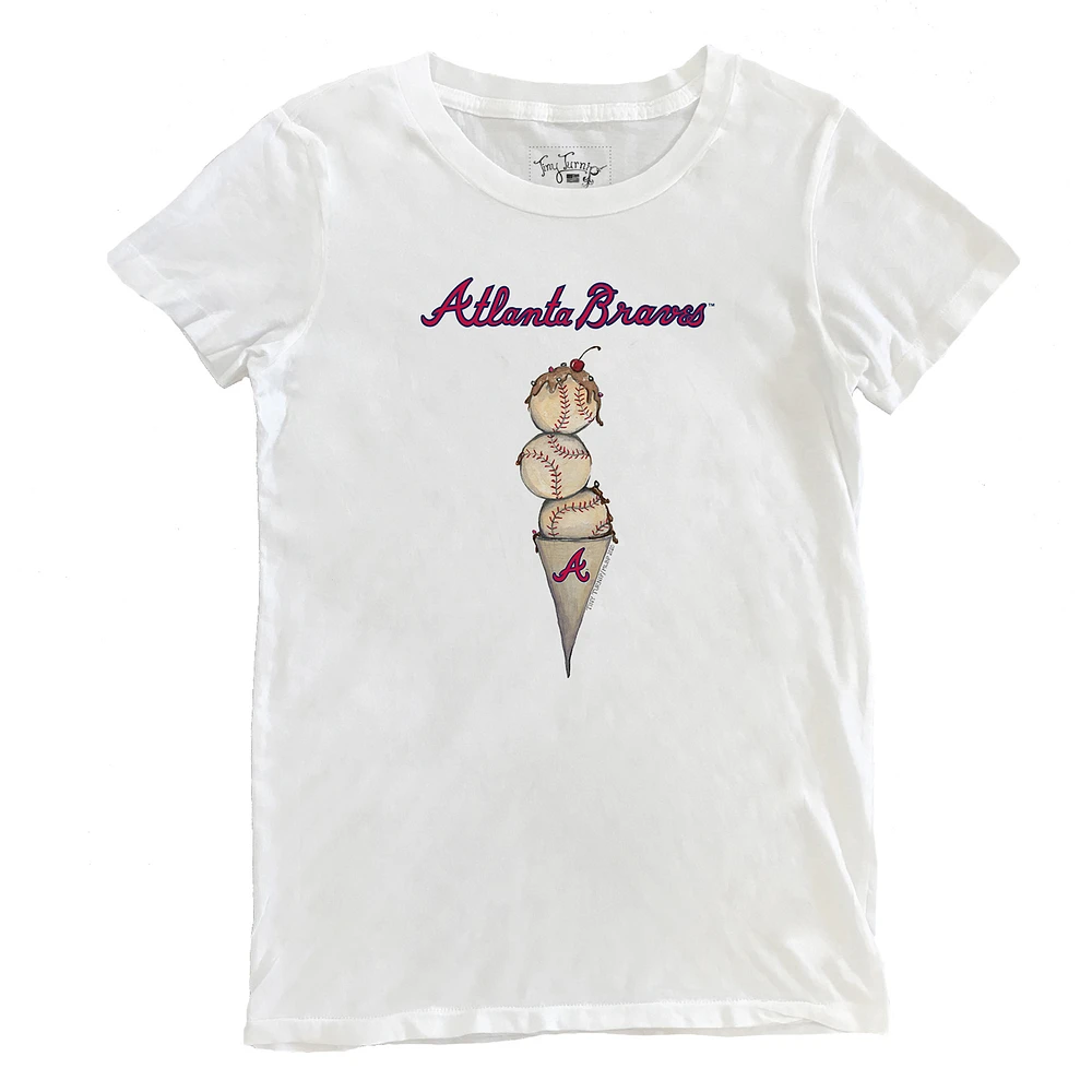 Women's Tiny Turnip White Atlanta Braves Triple Scoop T-Shirt