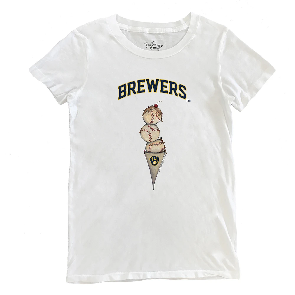 Women's Tiny Turnip White Milwaukee Brewers Triple Scoop T-Shirt