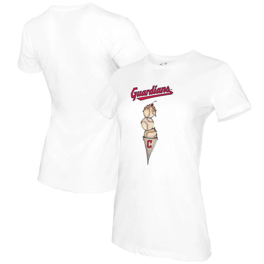 Women's Tiny Turnip White Cleveland Guardians Triple Scoop T-Shirt