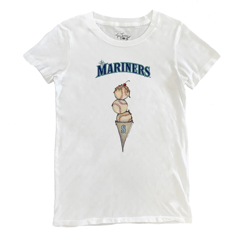 Women's Tiny Turnip White Seattle Mariners Triple Scoop T-Shirt