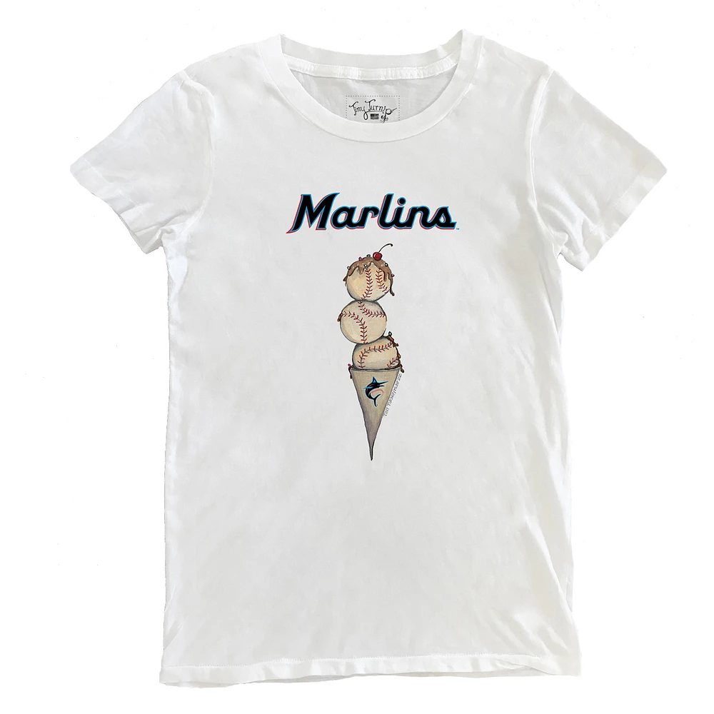 Women's Tiny Turnip White Miami Marlins Triple Scoop T-Shirt
