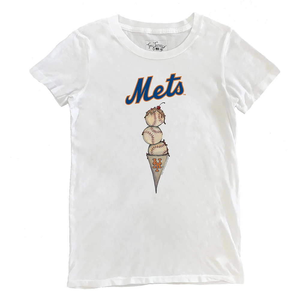 Women's Tiny Turnip White New York Mets Triple Scoop T-Shirt