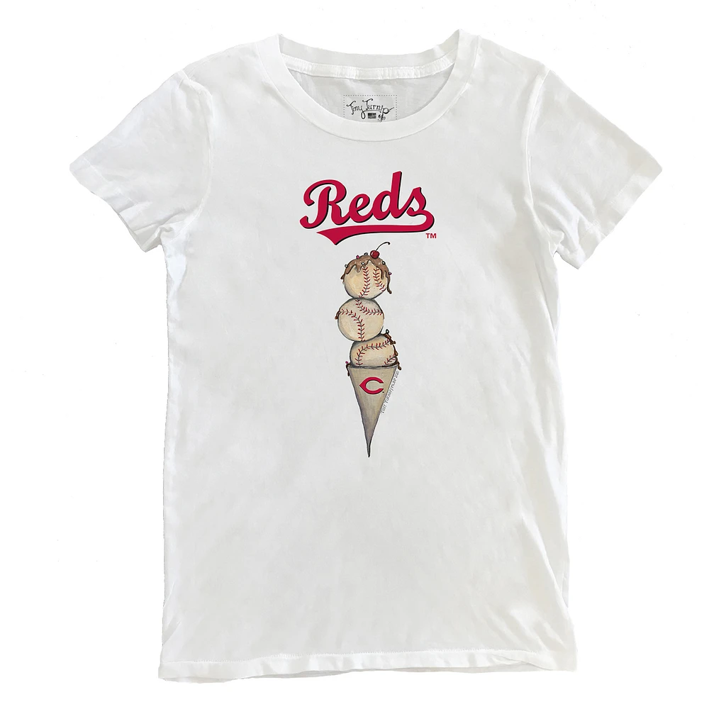Women's Tiny Turnip White Cincinnati Reds Triple Scoop T-Shirt