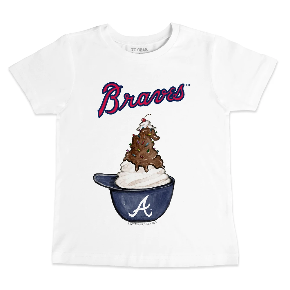 Youth Tiny Turnip White Atlanta Braves Sundae Helmet T-Shirt