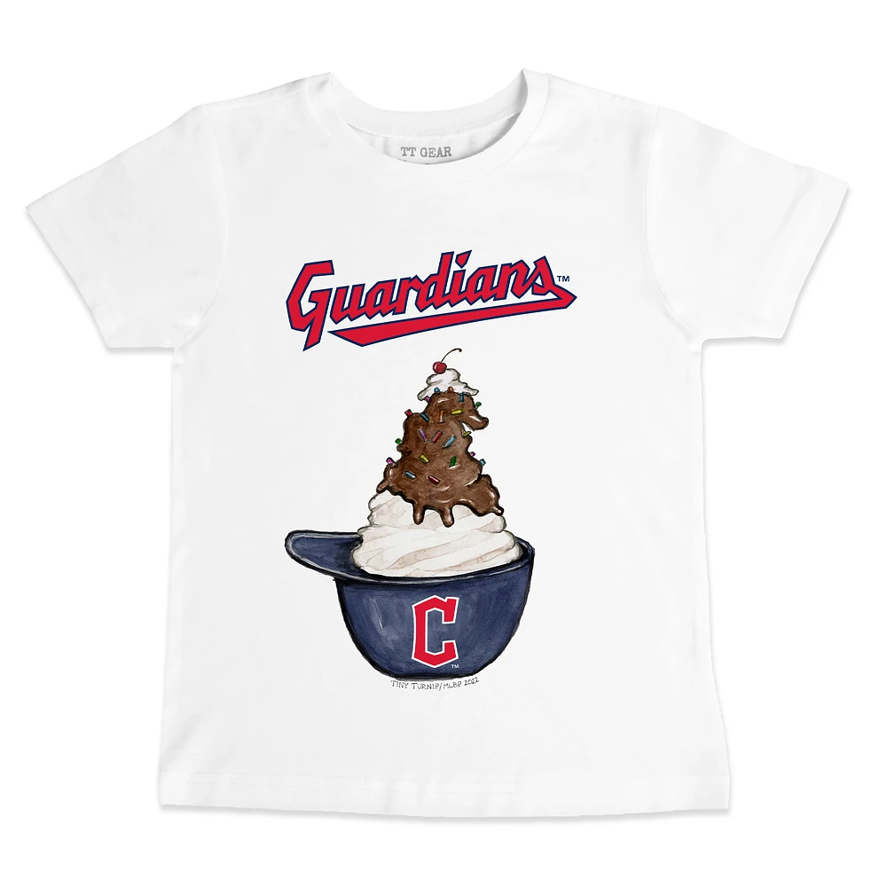 Youth Tiny Turnip White Cleveland Guardians Sundae Helmet T-Shirt