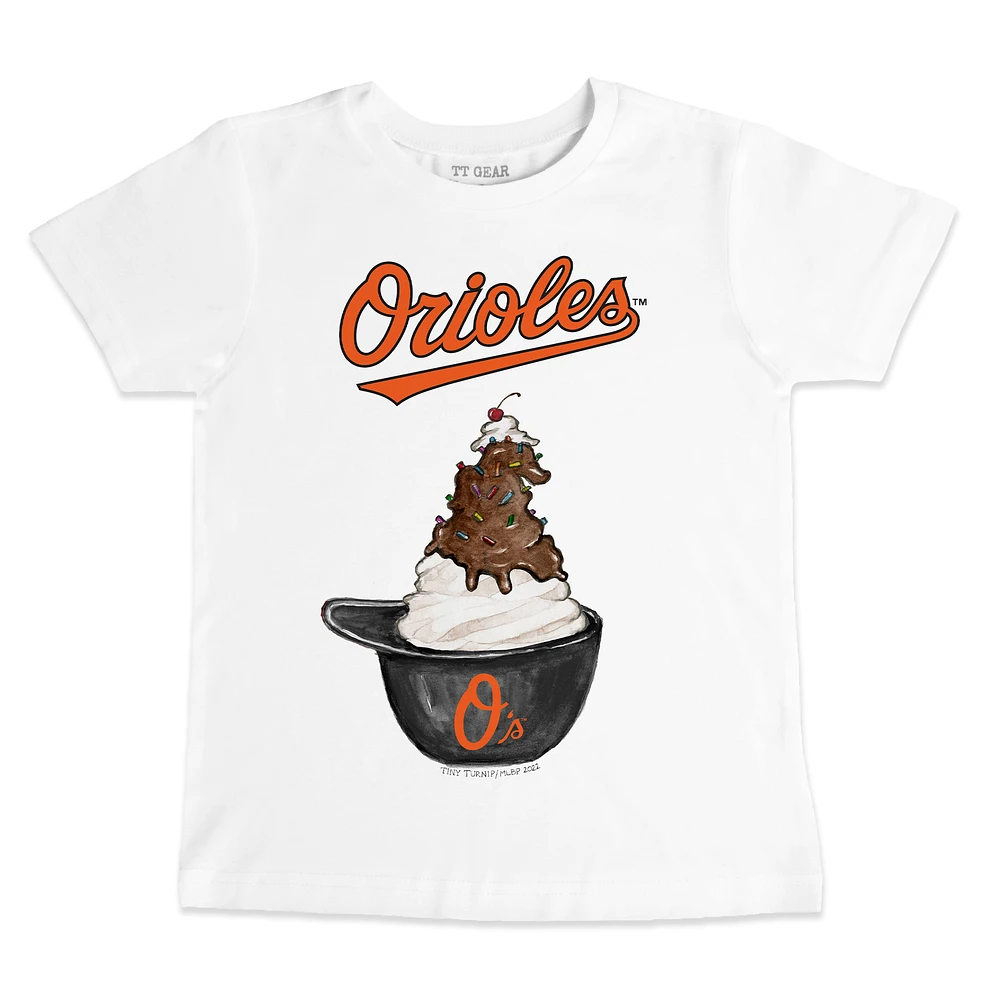 Youth Tiny Turnip White Baltimore Orioles Sundae Helmet T-Shirt