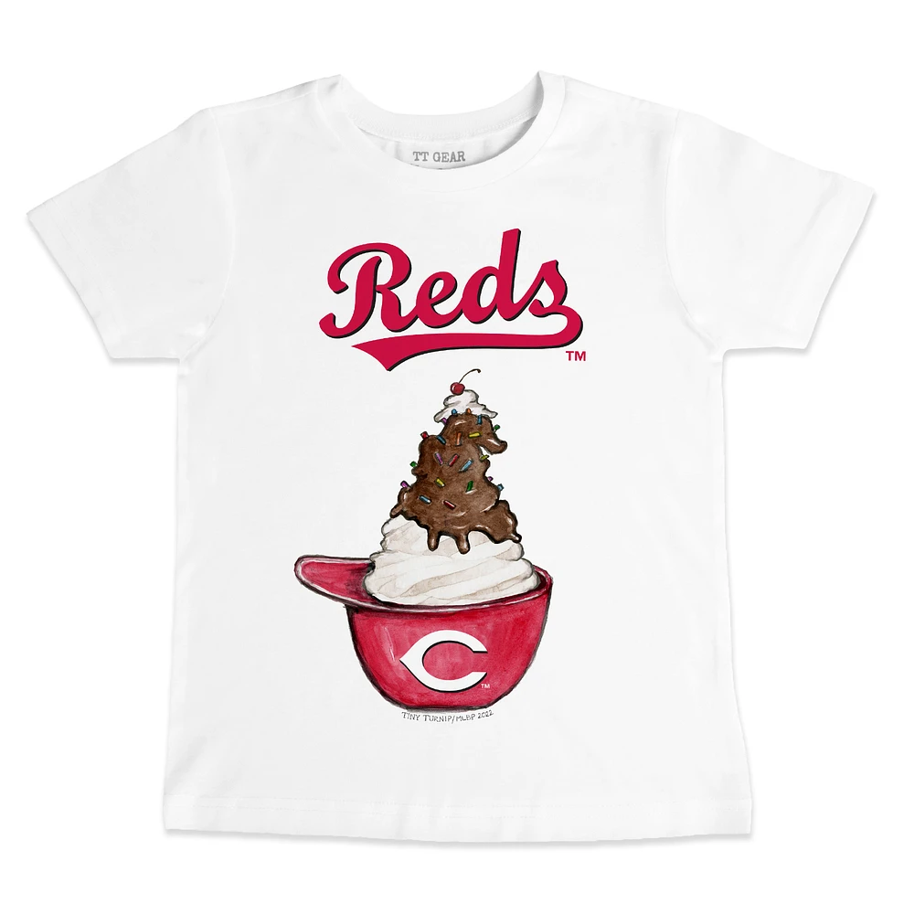 Youth Tiny Turnip White Cincinnati Reds Sundae Helmet T-Shirt