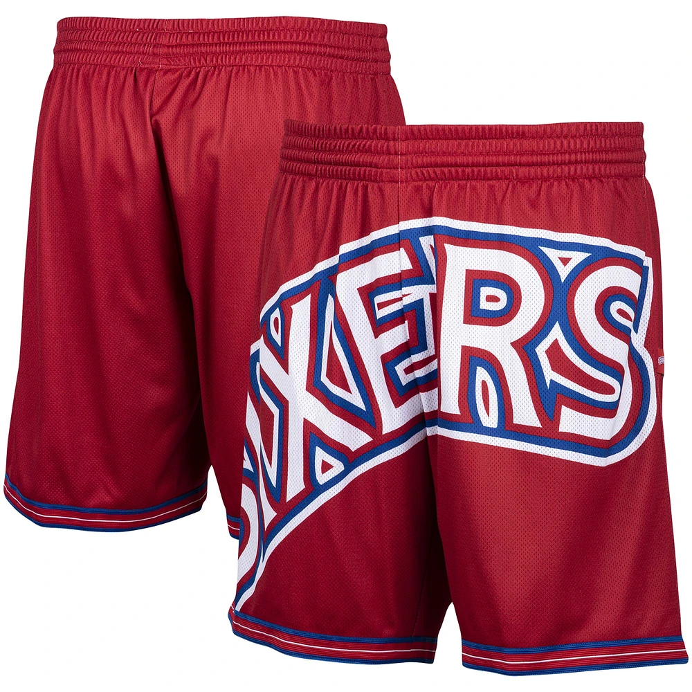 Men's Mitchell & Ness Red Philadelphia 76ers Hardwood Classics Big Face 2.0 Shorts