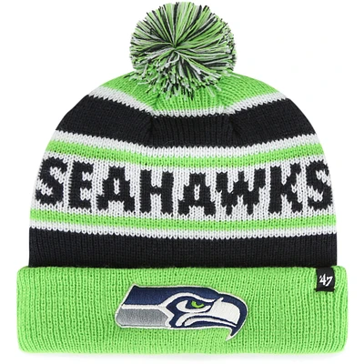 Youth '47 College Navy/Neon Green Seattle Seahawks Hangtime Cuffed Knit Hat with Pom