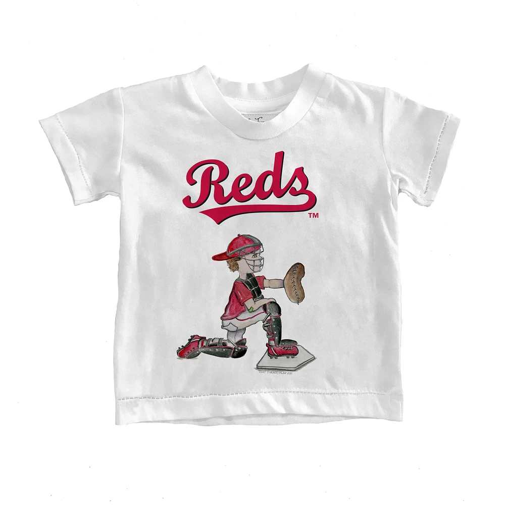 Toddler Tiny Turnip White Cincinnati Reds Caleb the Catcher T-Shirt