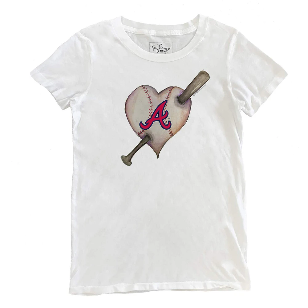 Women's Tiny Turnip White Atlanta Braves Heart Bat T-Shirt