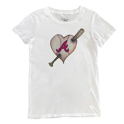 Women's Tiny Turnip White Atlanta Braves Heart Bat T-Shirt