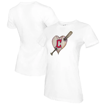 Women's Tiny Turnip White Cleveland Guardians Heart Bat T-Shirt