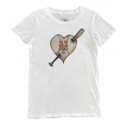 Women's Tiny Turnip White New York Mets Heart Bat T-Shirt
