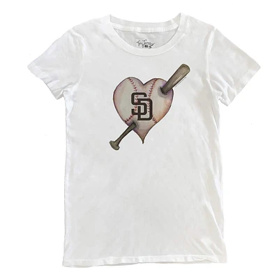 Women's Tiny Turnip White San Diego Padres Heart Bat T-Shirt