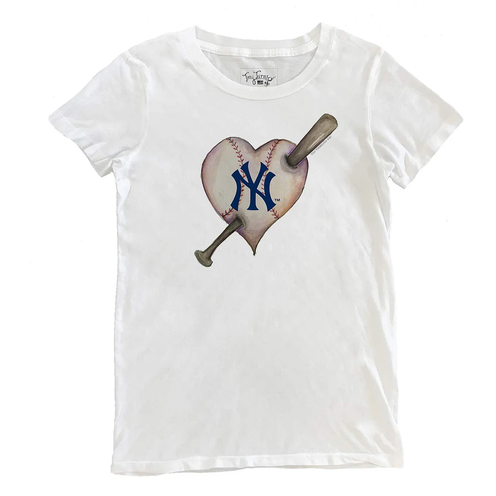 Women's Tiny Turnip White New York Yankees Heart Bat T-Shirt