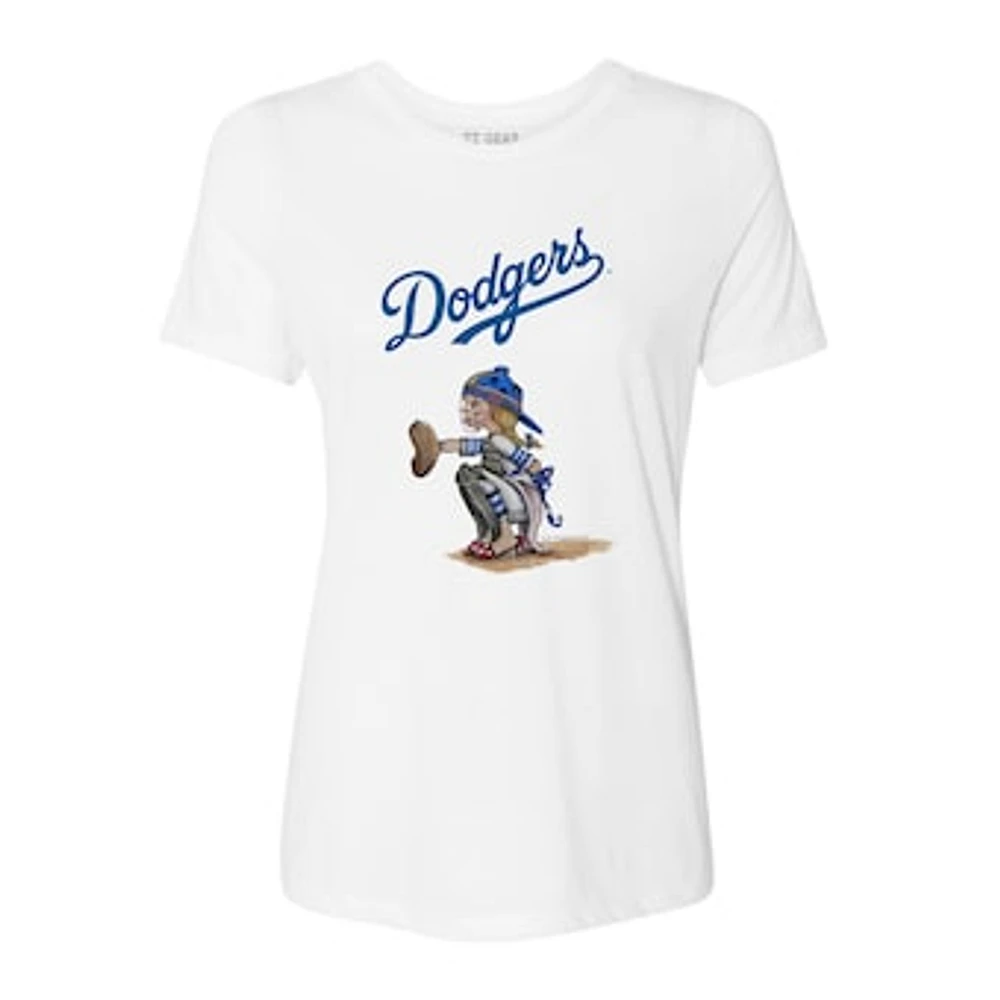 Women's Tiny Turnip White Los Angeles Dodgers Kate the Catcher T-Shirt