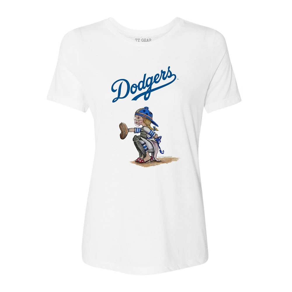Women's Tiny Turnip White Los Angeles Dodgers Kate the Catcher T-Shirt