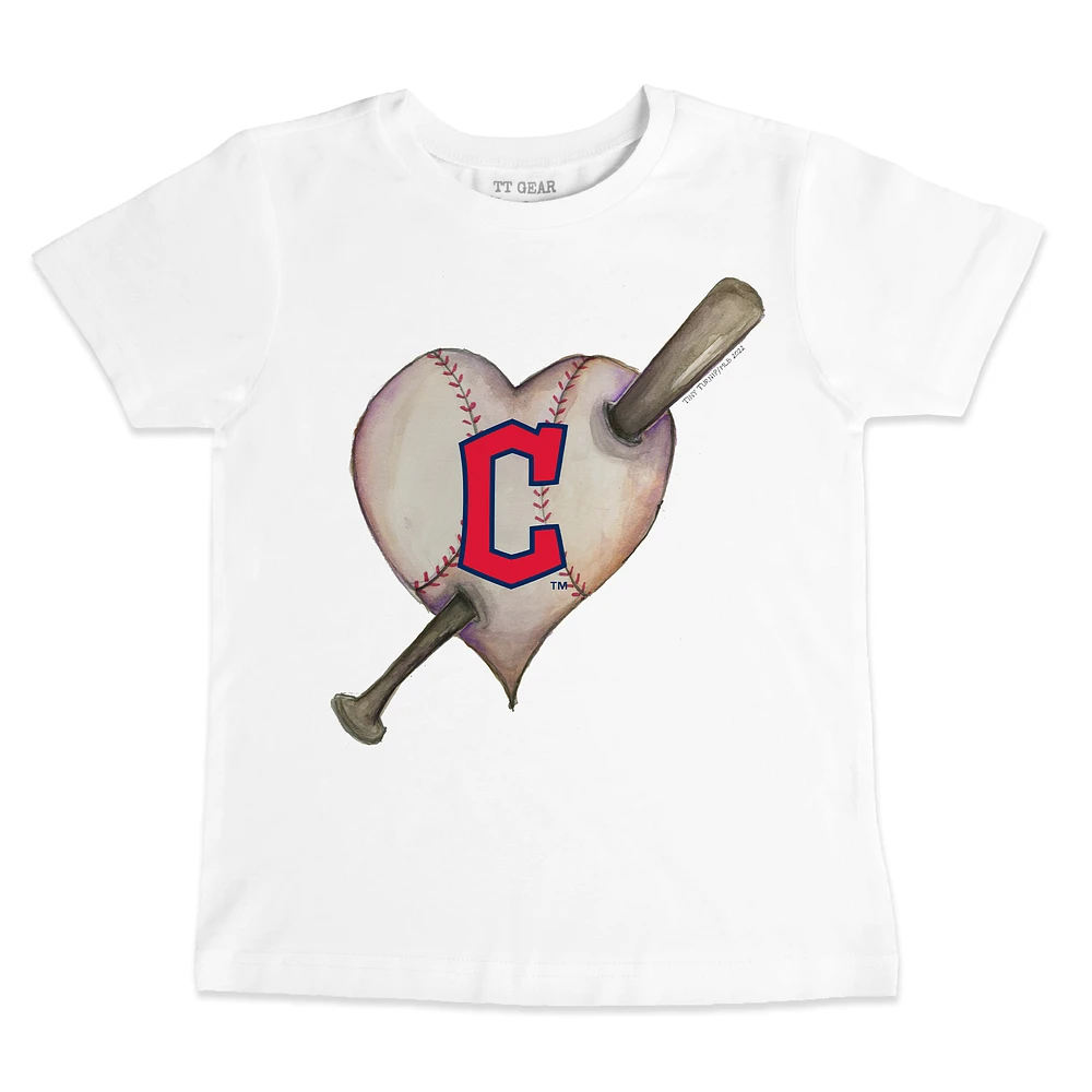 Youth Tiny Turnip White Cleveland Guardians Heart Bat T-Shirt