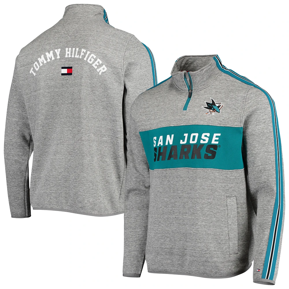 Men's Tommy Hilfiger Heathered Gray San Jose Sharks Mario Quarter-Zip Jacket