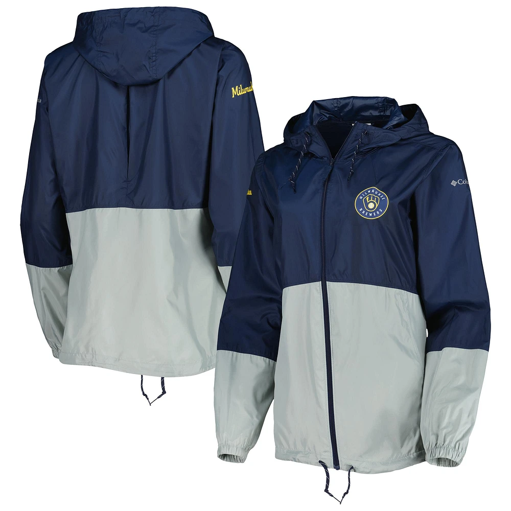 Women's Columbia Navy/Gray Milwaukee Brewers Flash Forward Windbreaker Full-Zip Jacket