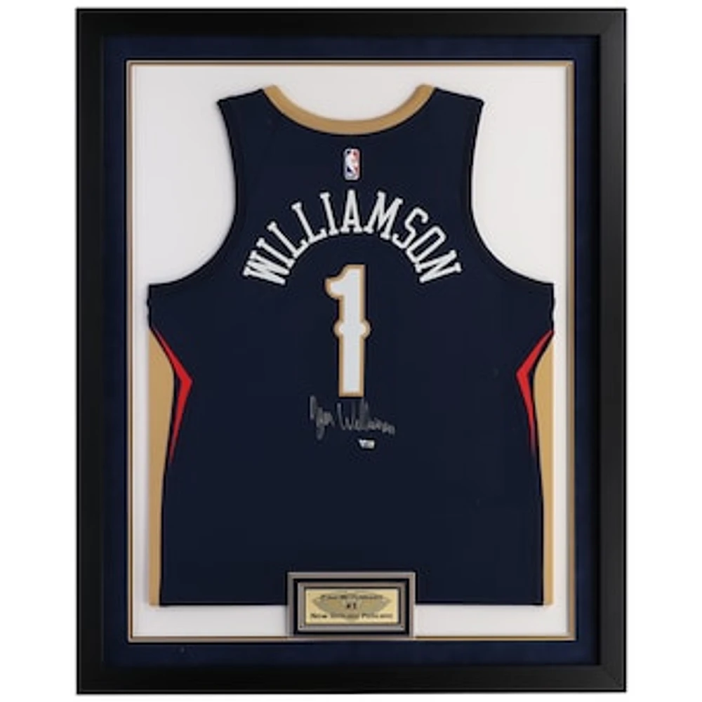Zion Williamson New Orleans Pelicans Autographed Framed Navy Nike Swingman Jersey with Sublimated Plate