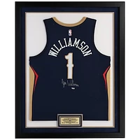 Zion Williamson New Orleans Pelicans Autographed Framed Navy Nike Swingman Jersey with Sublimated Plate
