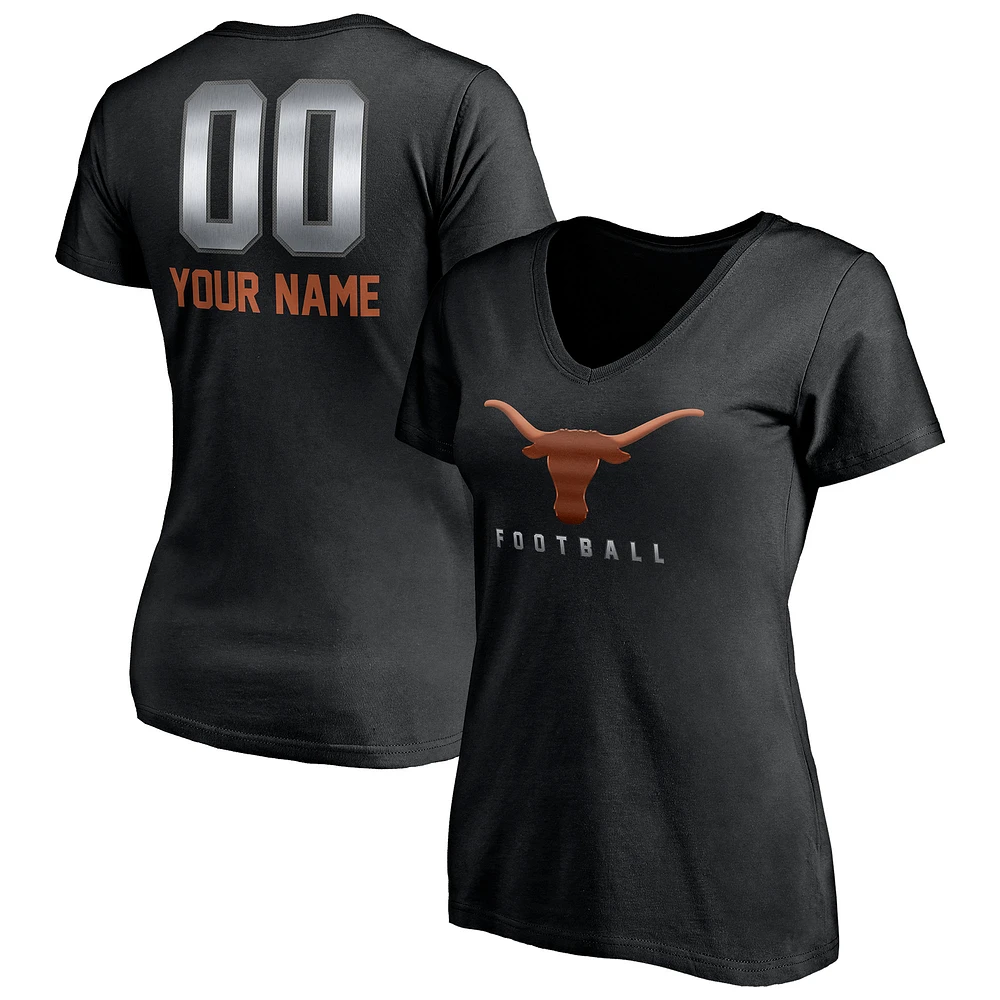 Women's Black Texas Longhorns Personalized Any Name & Number Midnight Mascot V-Neck T-Shirt