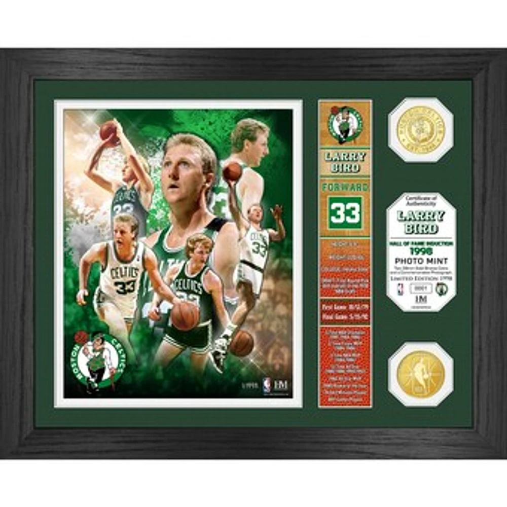 Highland Mint Larry Bird Boston Celtics 13'' x 16'' Hall of Fame Banner Bronze Coin Photo Mint