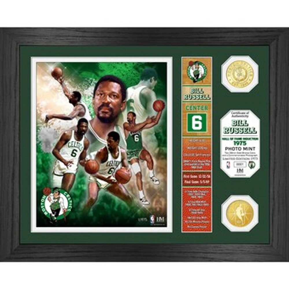Highland Mint Bill Russell Boston Celtics 13'' x 16'' Hall of Fame Banner Bronze Coin Photo Mint