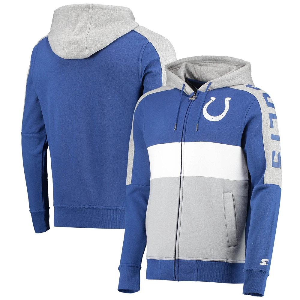 Men's Starter Royal/Gray Indianapolis Colts Playoffs Color Block Full-Zip Hoodie