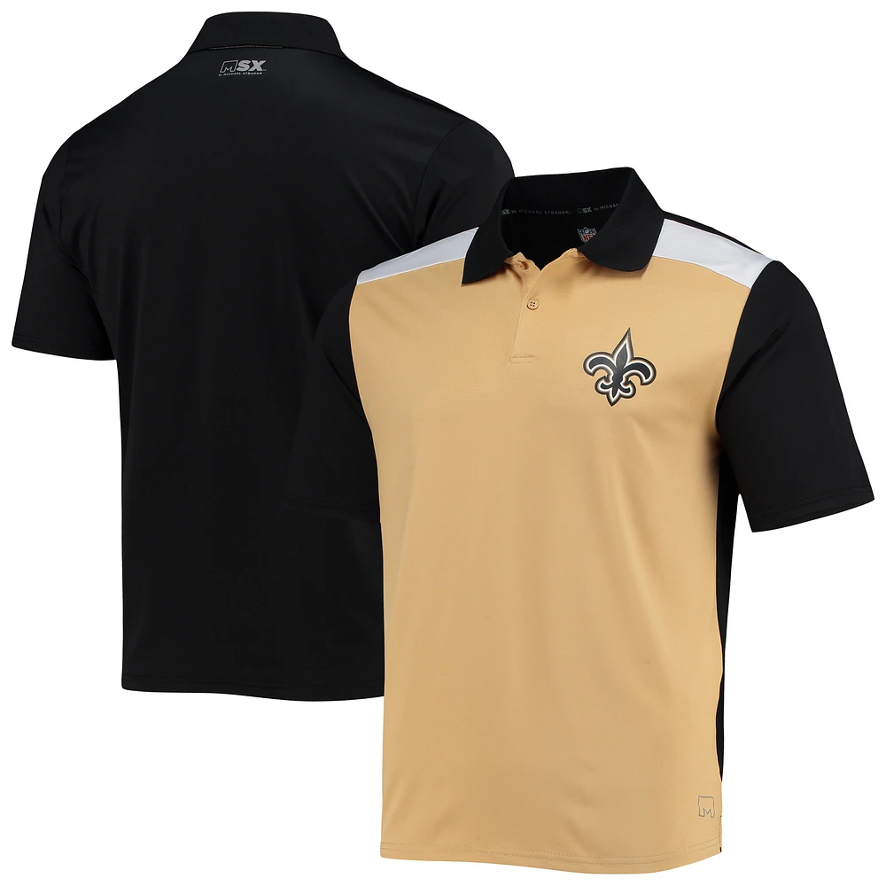 Men's MSX by Michael Strahan Gold/Black New Orleans Saints Challenge Color Block Performance Polo