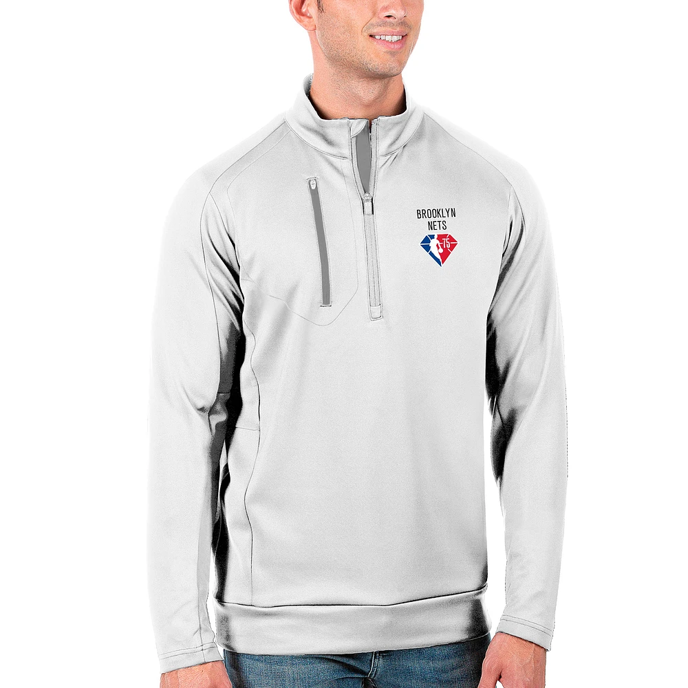 Men's Antigua White Brooklyn Nets NBA 75th Anniversary Generation Quarter-Zip Pullover Jacket