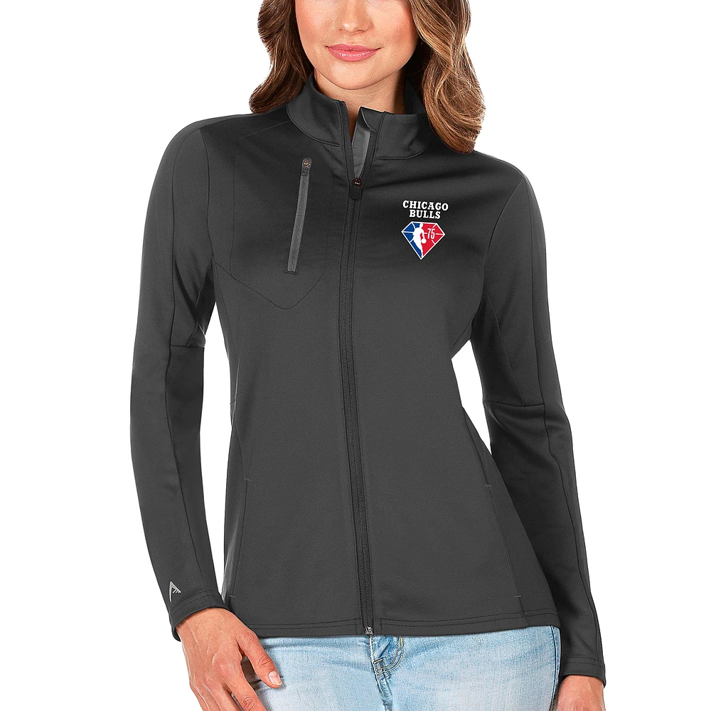 Women's Antigua Charcoal Chicago Bulls NBA 75th Anniversary Generation Full-Zip